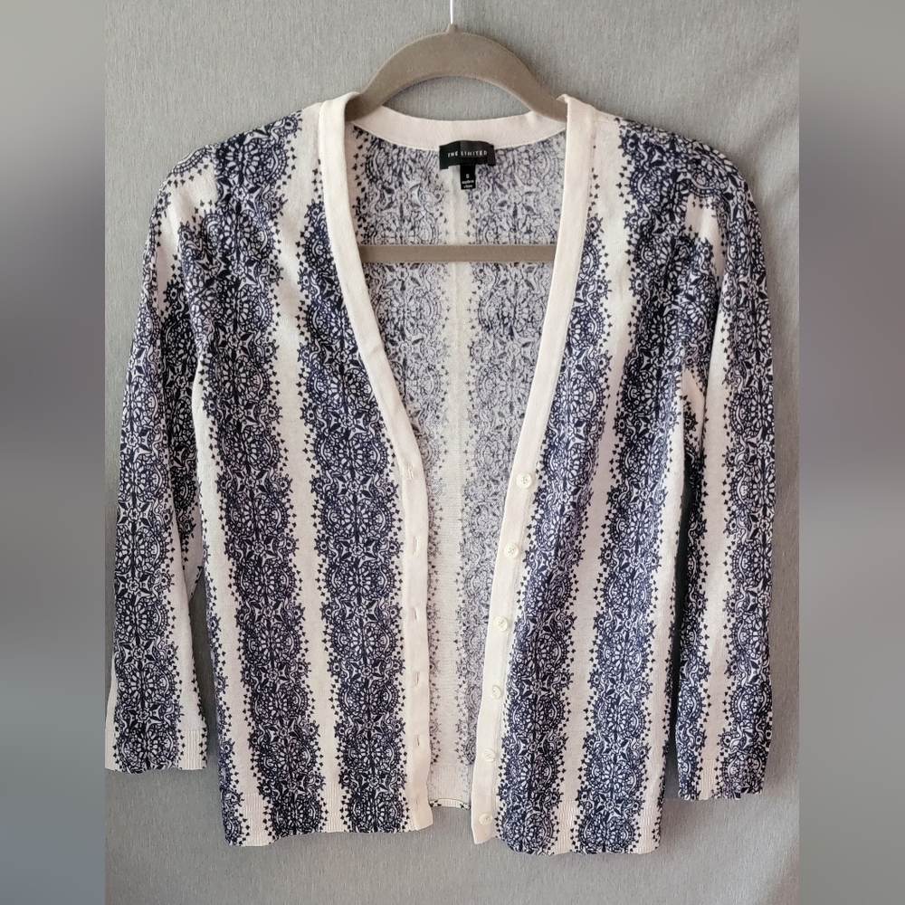 The Limited Navy and White Knit Cardigan